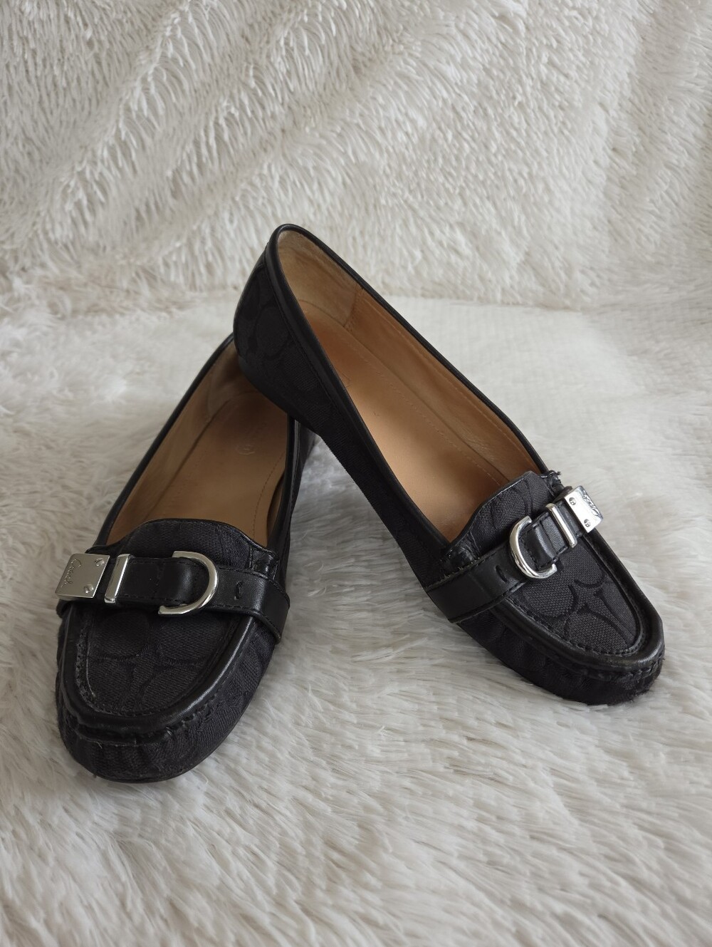 Coach Flores Black Fabric Leather Jacquard Signature C Loafer Womens Size 8